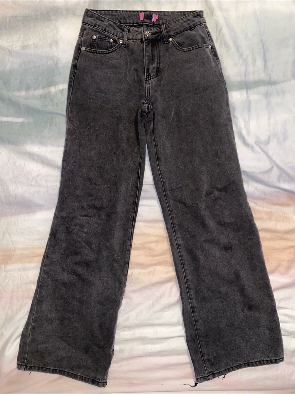 edikted Bow Pocket Low Rise Baggy Jeans Black Wash size XS USED